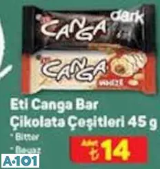 ETİ CANGA BAR ÇİKOLATA ÇEŞİTLERİ 45 G BİTTER/BEYAZ